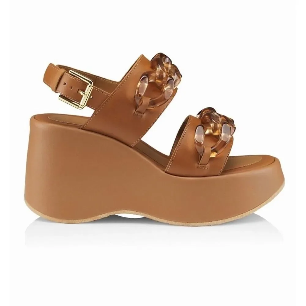 See-by-chloe Women's Tan and Brown Rina Wedge Sandals Size 41 - Picture 2 of 8